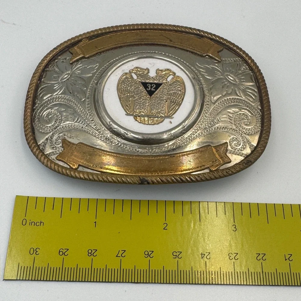 Vintage‎ German Silver Masonic 32nd Degree Scottish Rite Western Belt Buckle